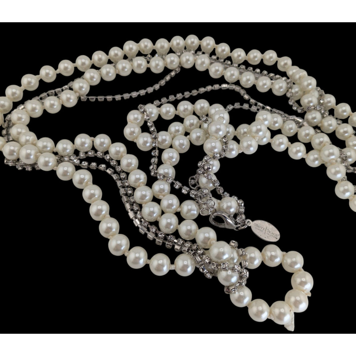 Glam Coquette Pearl Rhinestone Long Necklace White House Black Market