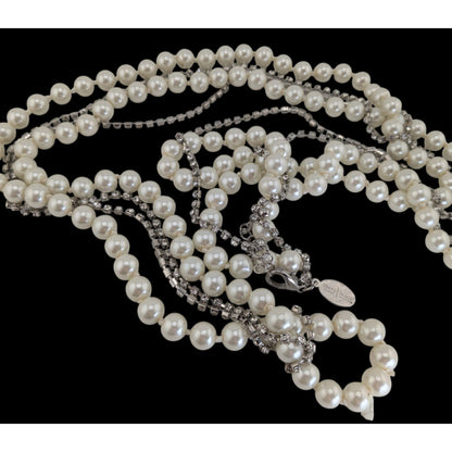 Glam Coquette Pearl Rhinestone Long Necklace White House Black Market