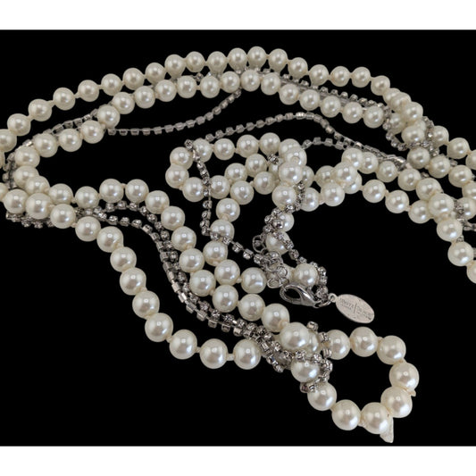 Glam Coquette Pearl Rhinestone Long Necklace White House Black Market