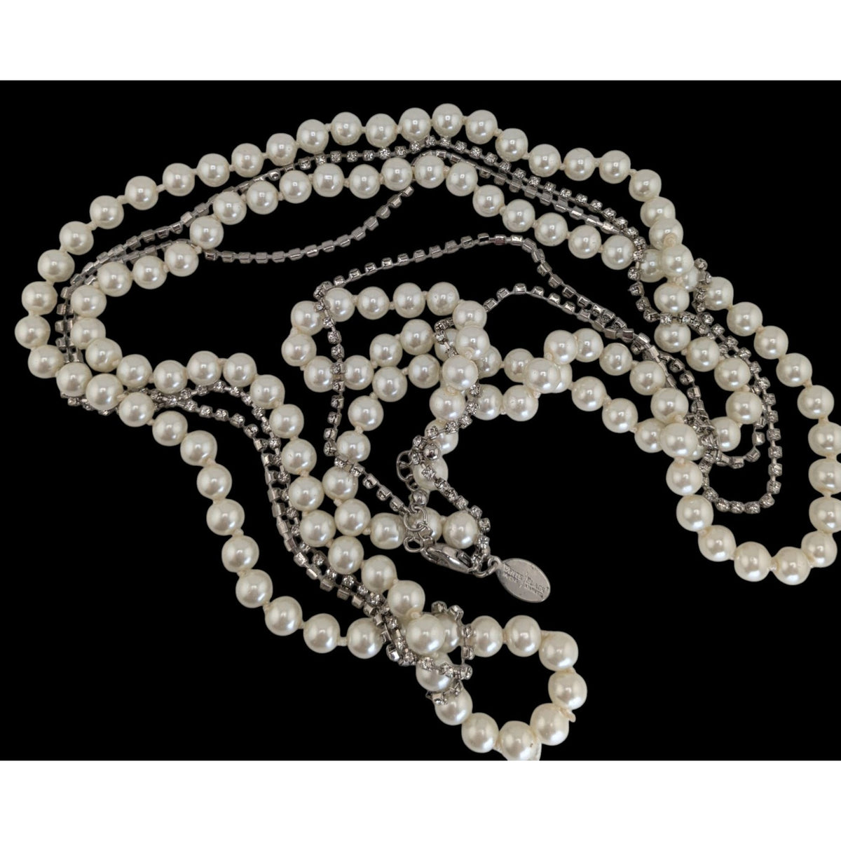 Glam Coquette Pearl Rhinestone Long Necklace White House Black Market