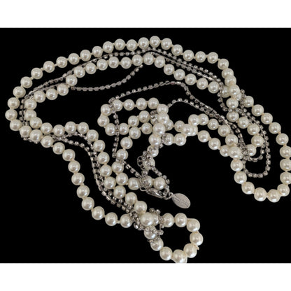 Glam Coquette Pearl Rhinestone Long Necklace White House Black Market
