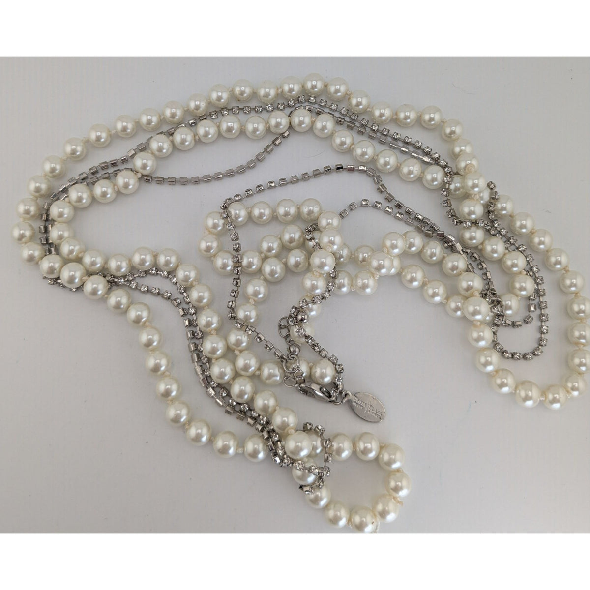 Glam Coquette Pearl Rhinestone Long Necklace White House Black Market