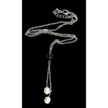 Elegant Black Heart Pearl Accent Lariat Necklace