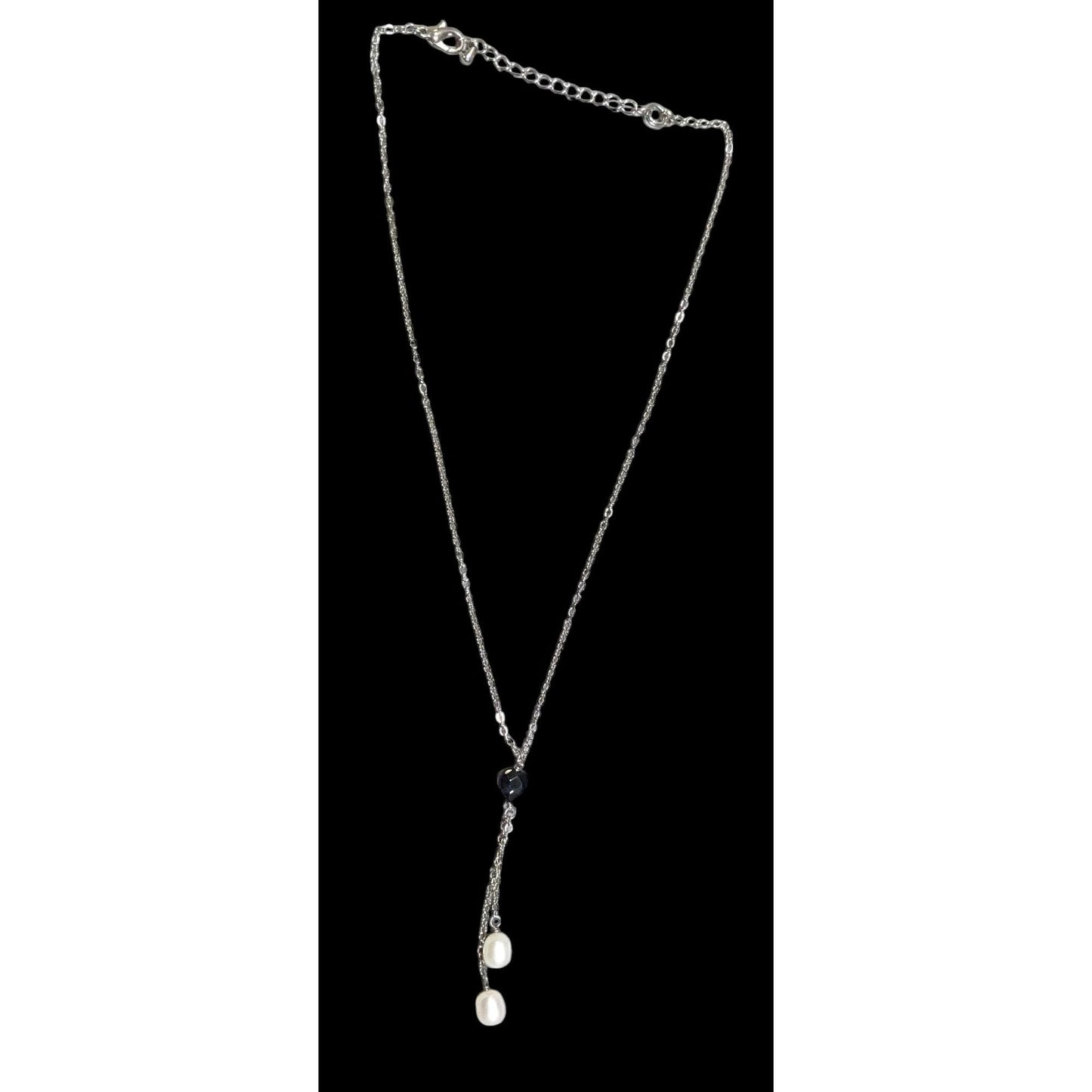 Elegant Black Heart Pearl Accent Lariat Necklace
