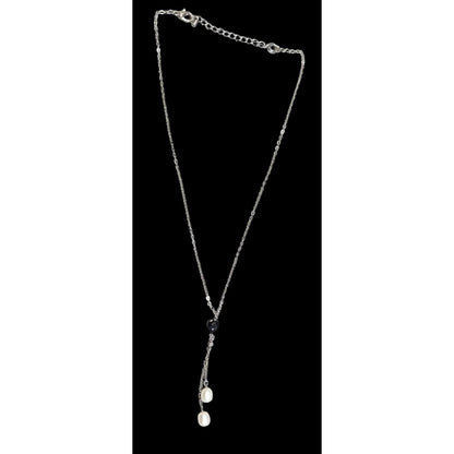 Elegant Black Heart Pearl Accent Lariat Necklace