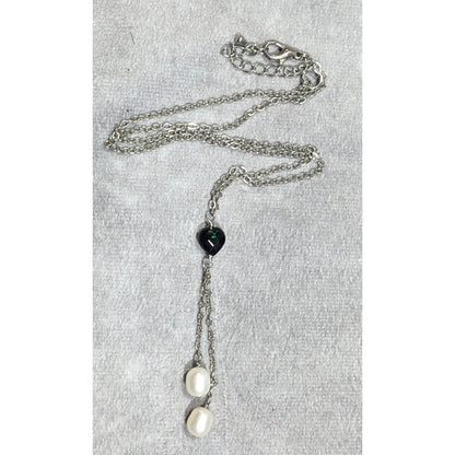 Elegant Black Heart Pearl Accent Lariat Necklace