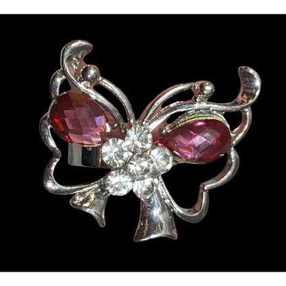 Fairycore Butterfly Pink And Silver Tone Gemmed Ring Size 6 1/2