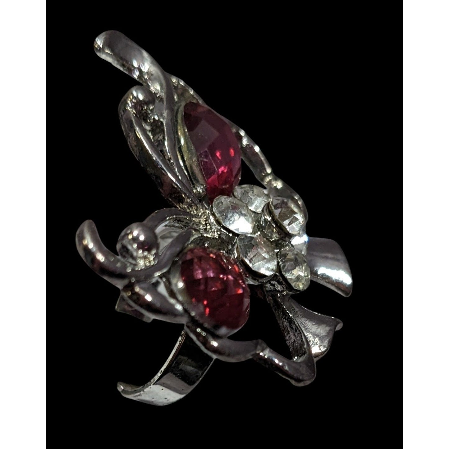 Fairycore Butterfly Pink And Silver Tone Gemmed Ring Size 6 1/2