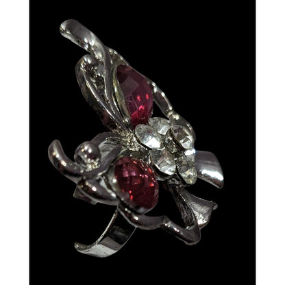 Fairycore Butterfly Pink And Silver Tone Gemmed Ring Size 6 1/2