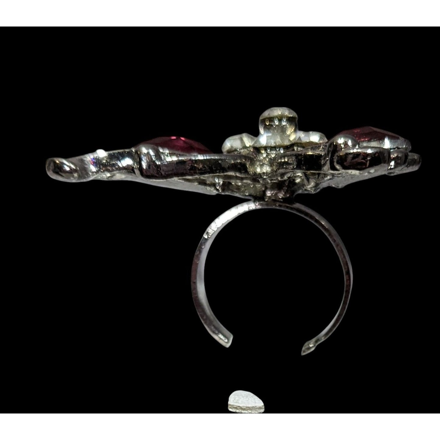 Fairycore Butterfly Pink And Silver Tone Gemmed Ring Size 6 1/2