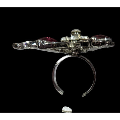 Fairycore Butterfly Pink And Silver Tone Gemmed Ring Size 6 1/2