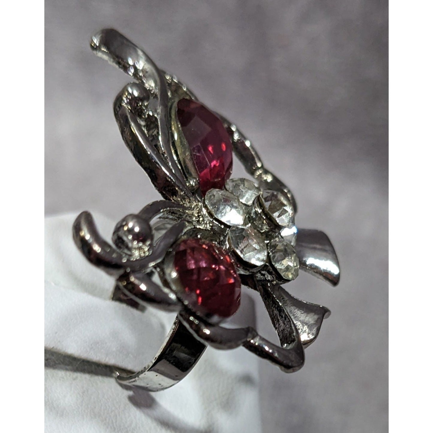 Fairycore Butterfly Pink And Silver Tone Gemmed Ring Size 6 1/2