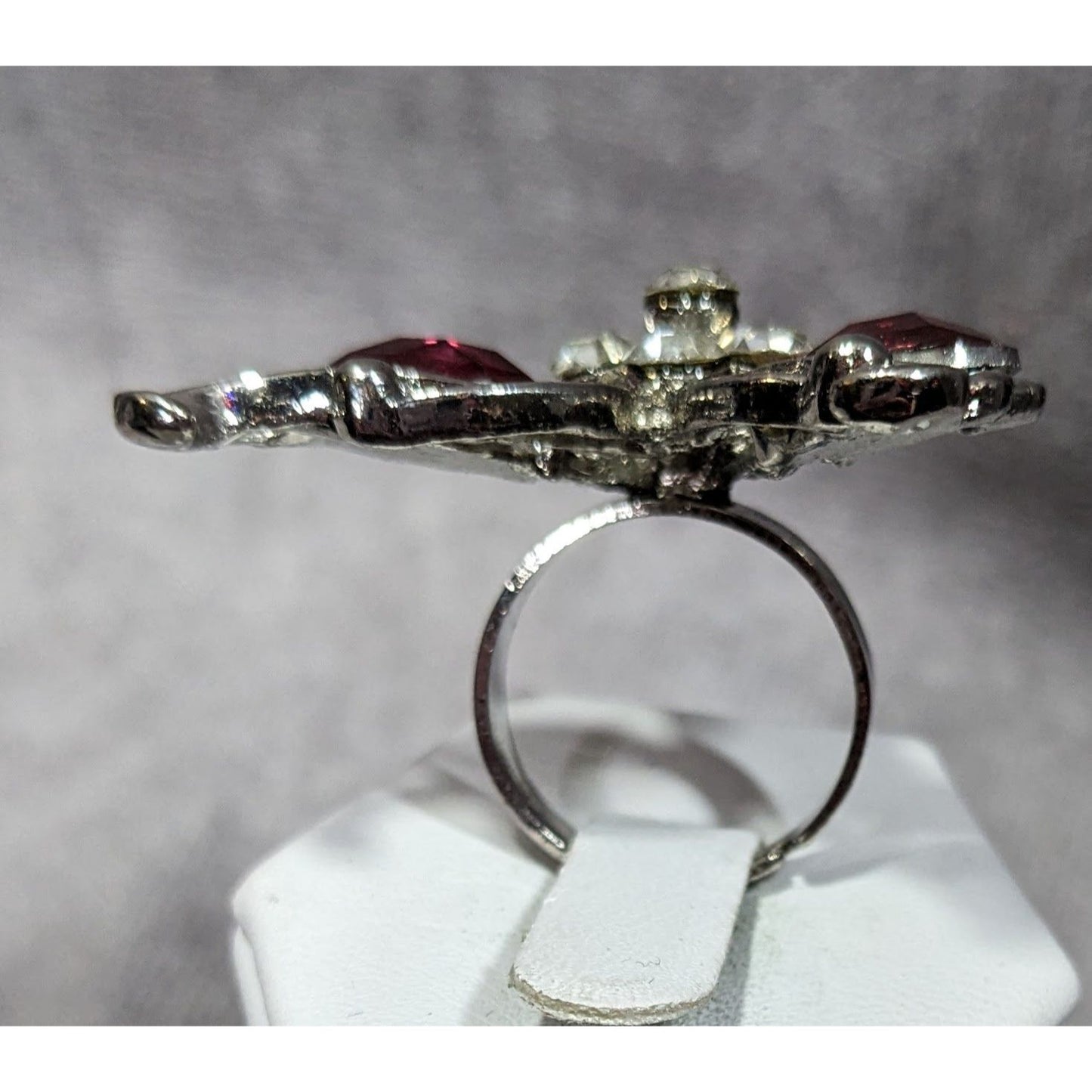 Fairycore Butterfly Pink And Silver Tone Gemmed Ring Size 6 1/2