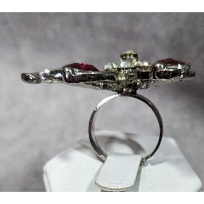 Fairycore Butterfly Pink And Silver Tone Gemmed Ring Size 6 1/2