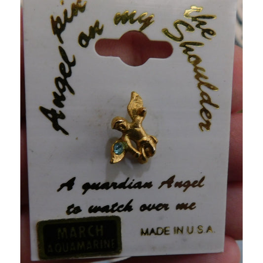 Vintage March Birthstone Angel On My Shoulder Lapel Pin
