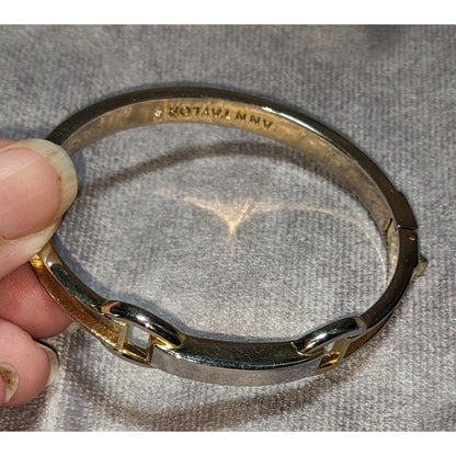 Mod Vintage Ann Taylor Tortoise Simulated Stone Two Tone Bangle Bracelet