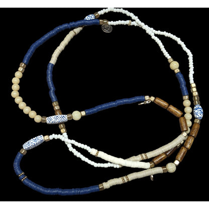 Handmade Blue White And Brown Beaded Necklace