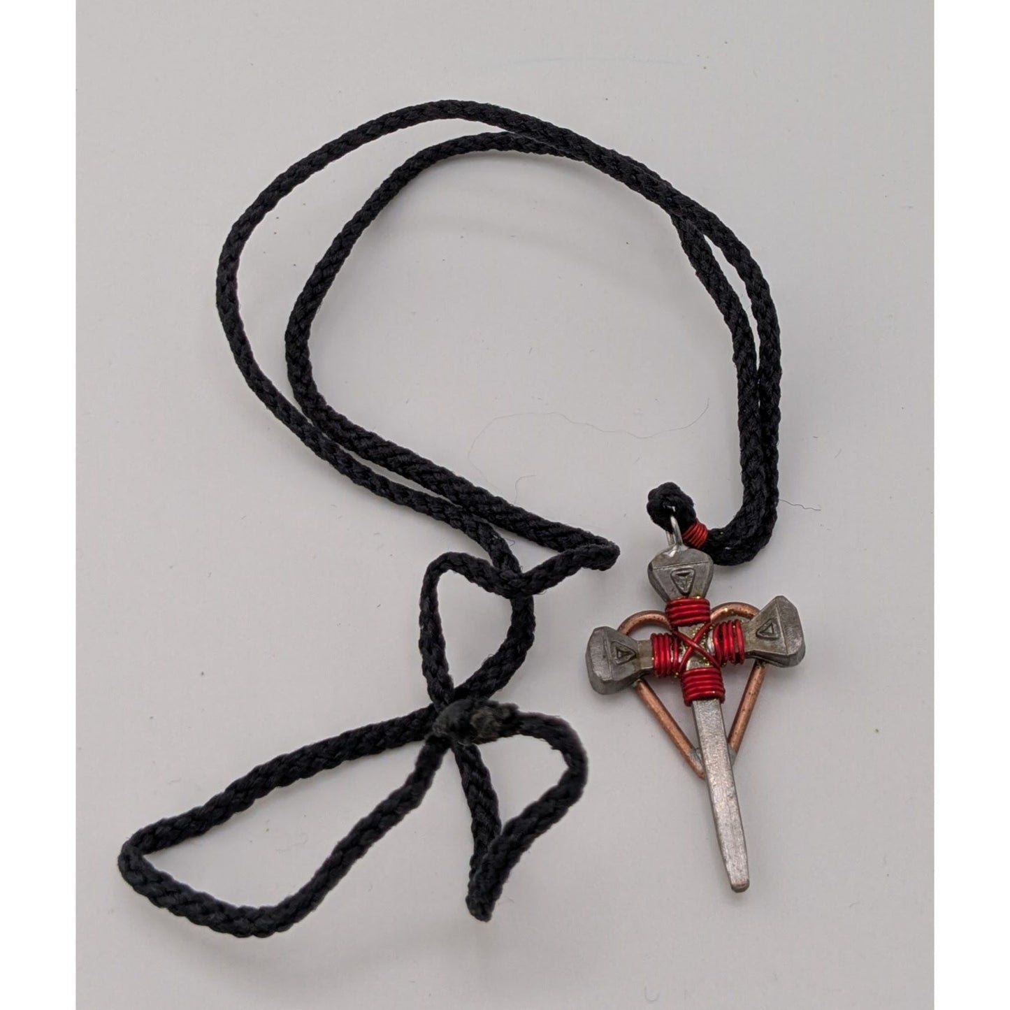 Handmade Nail Cross Necklace With Heart Wire Wrapped