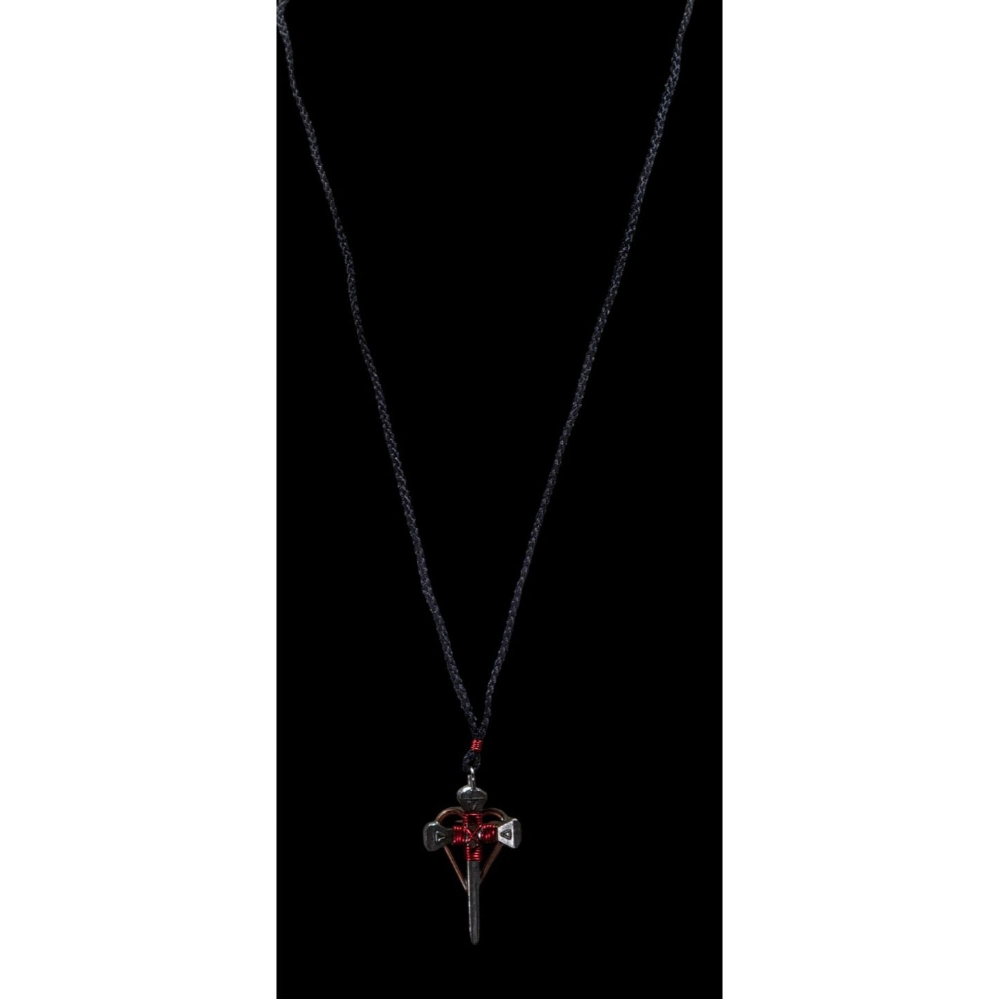 Handmade Nail Cross Necklace With Heart Wire Wrapped