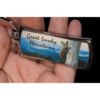 Great Smoky Mountains Lenticular Keychain Bear Skyline Blue Green Camo Aaron Travel Souvenir