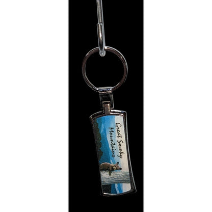 Great Smoky Mountains Lenticular Keychain Bear Skyline Blue Green Camo Aaron Travel Souvenir