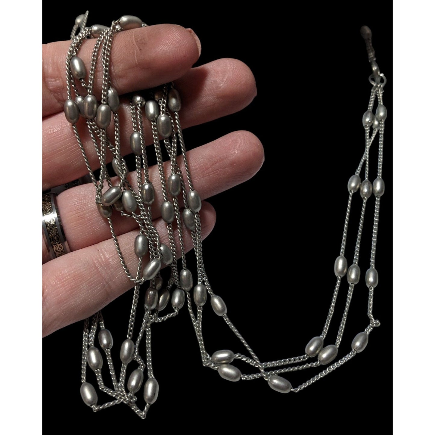 Modern Elegant Silver Multilayer Beaded Station Necklace