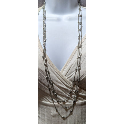 Modern Elegant Silver Multilayer Beaded Station Necklace