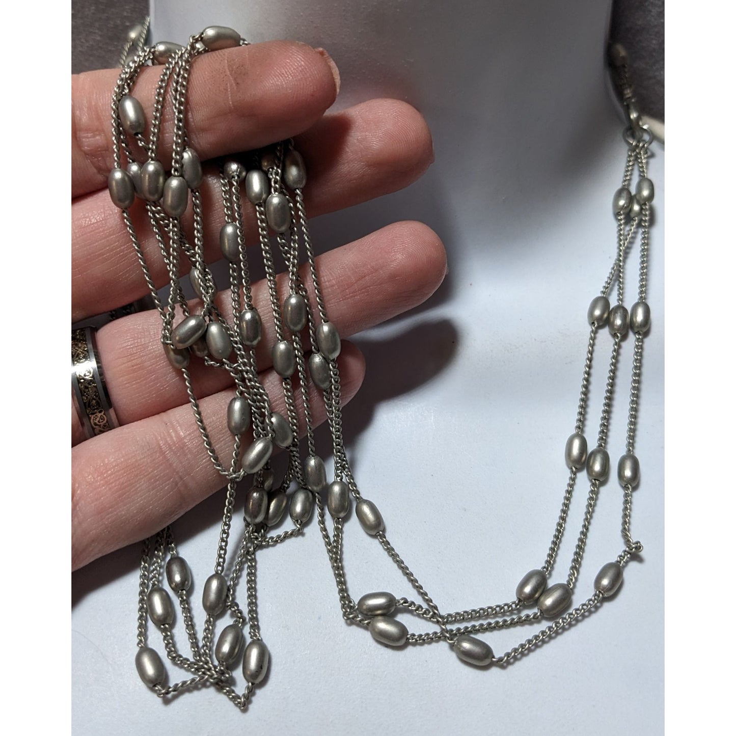 Modern Elegant Silver Multilayer Beaded Station Necklace