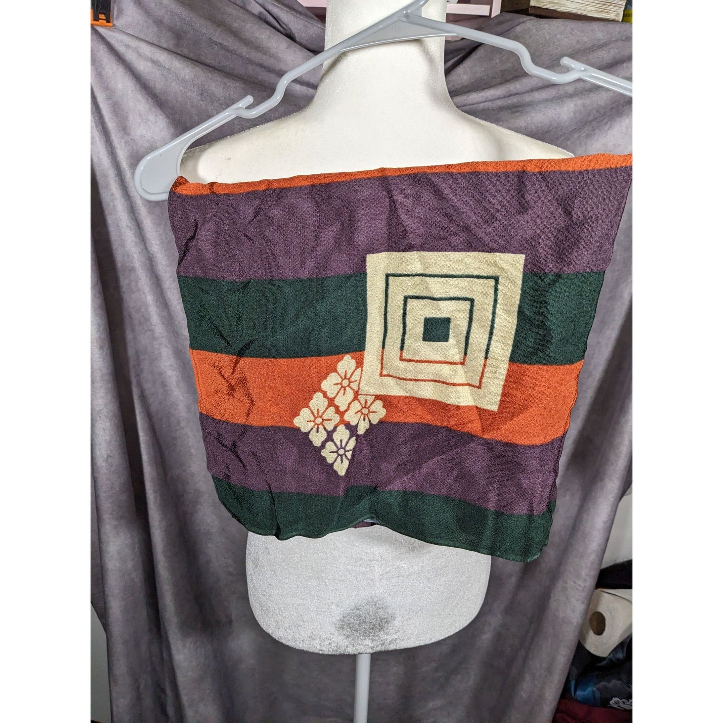 Unique Green Orange And Purple Stiped Spring Motif Square Scarf