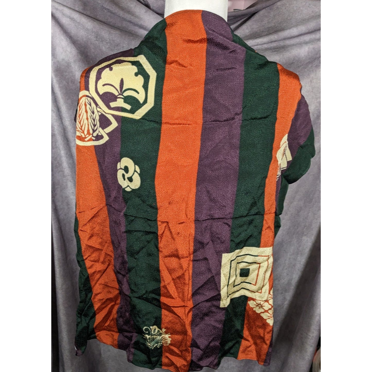 Unique Green Orange And Purple Stiped Spring Motif Square Scarf