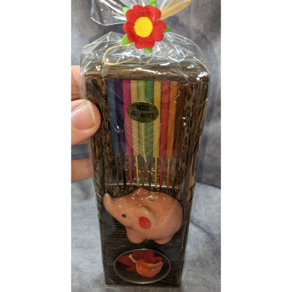 Boho Pink Elephant Incense Holder Candle Gift Set Wooden Box NWT