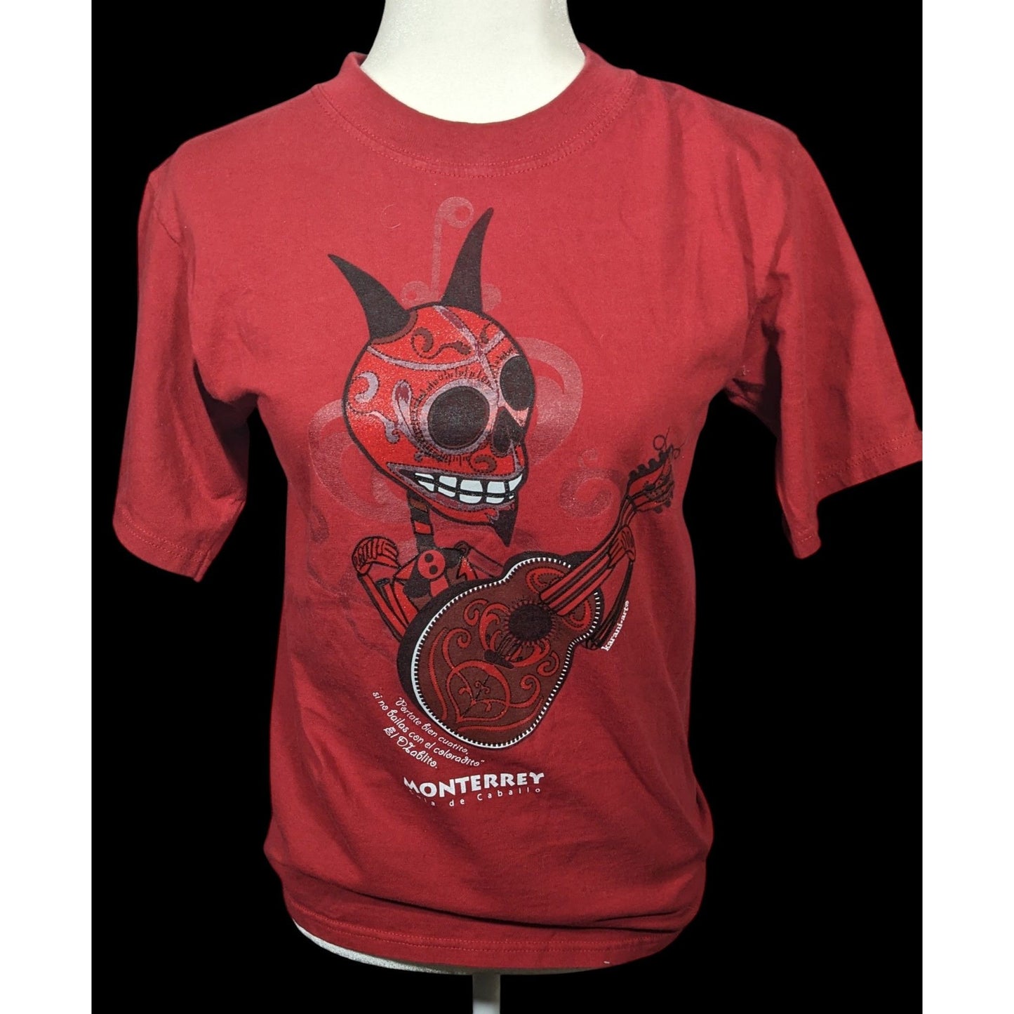 Karani Art Glitter Devil Playing Guitar Red Shirt Size Small