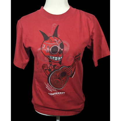 Karani Art Glitter Devil Playing Guitar Red Shirt Size Small