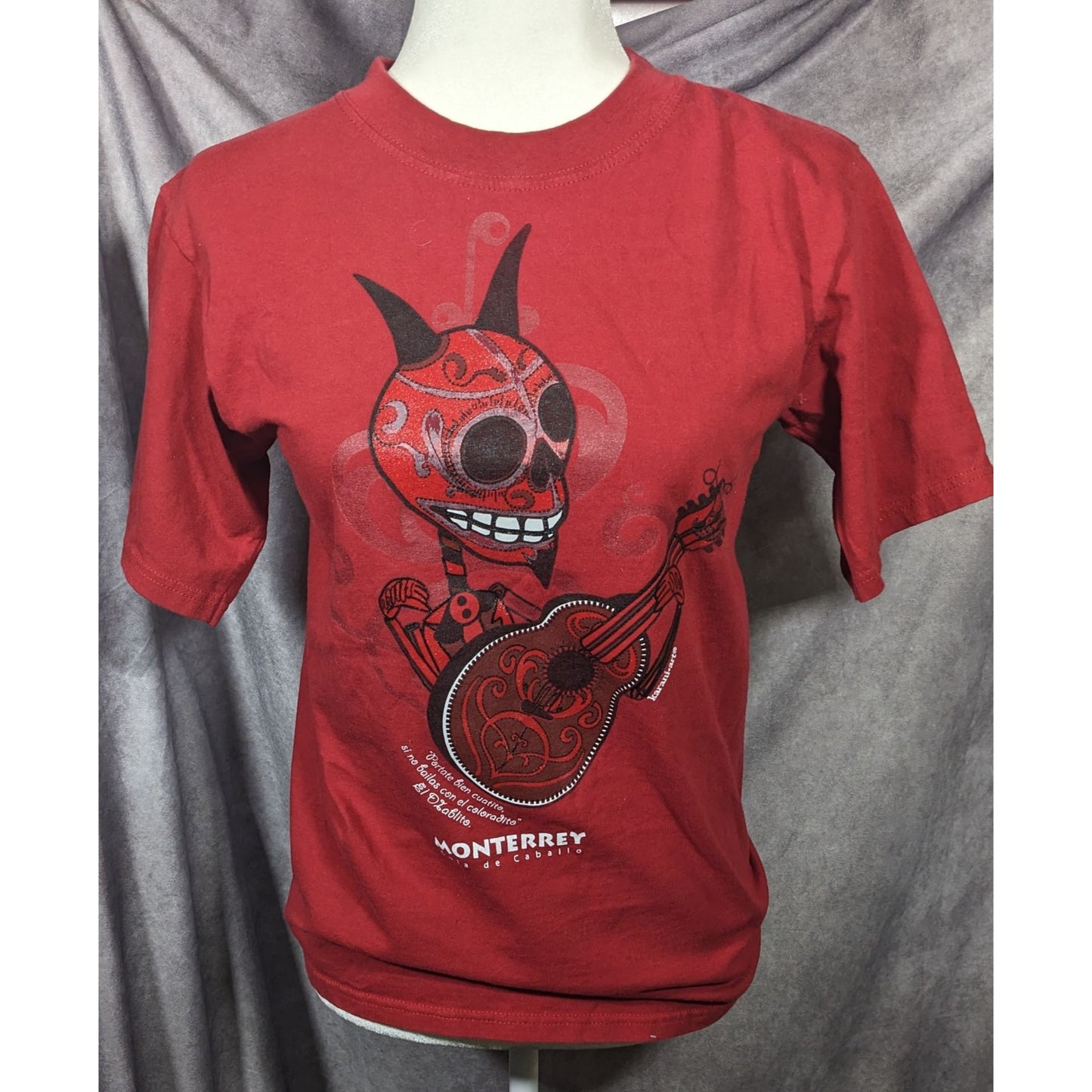 Karani Art Glitter Devil Playing Guitar Red Shirt Size Small