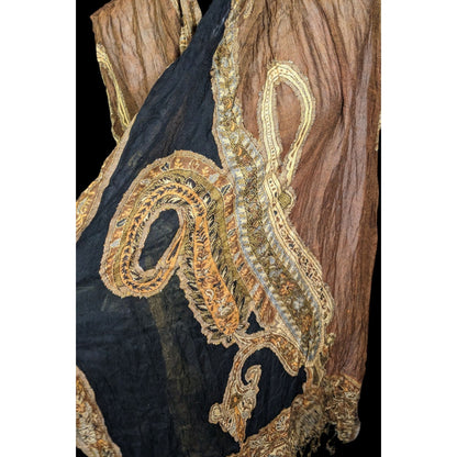 100% Tibet Hand Loomed Shawl Brown And Black Paisley