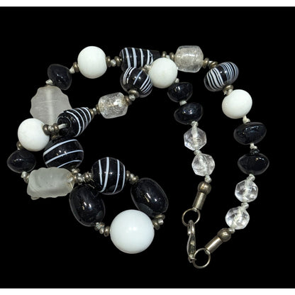 Handmade Chunky Black And White Glass Beaded Necklace