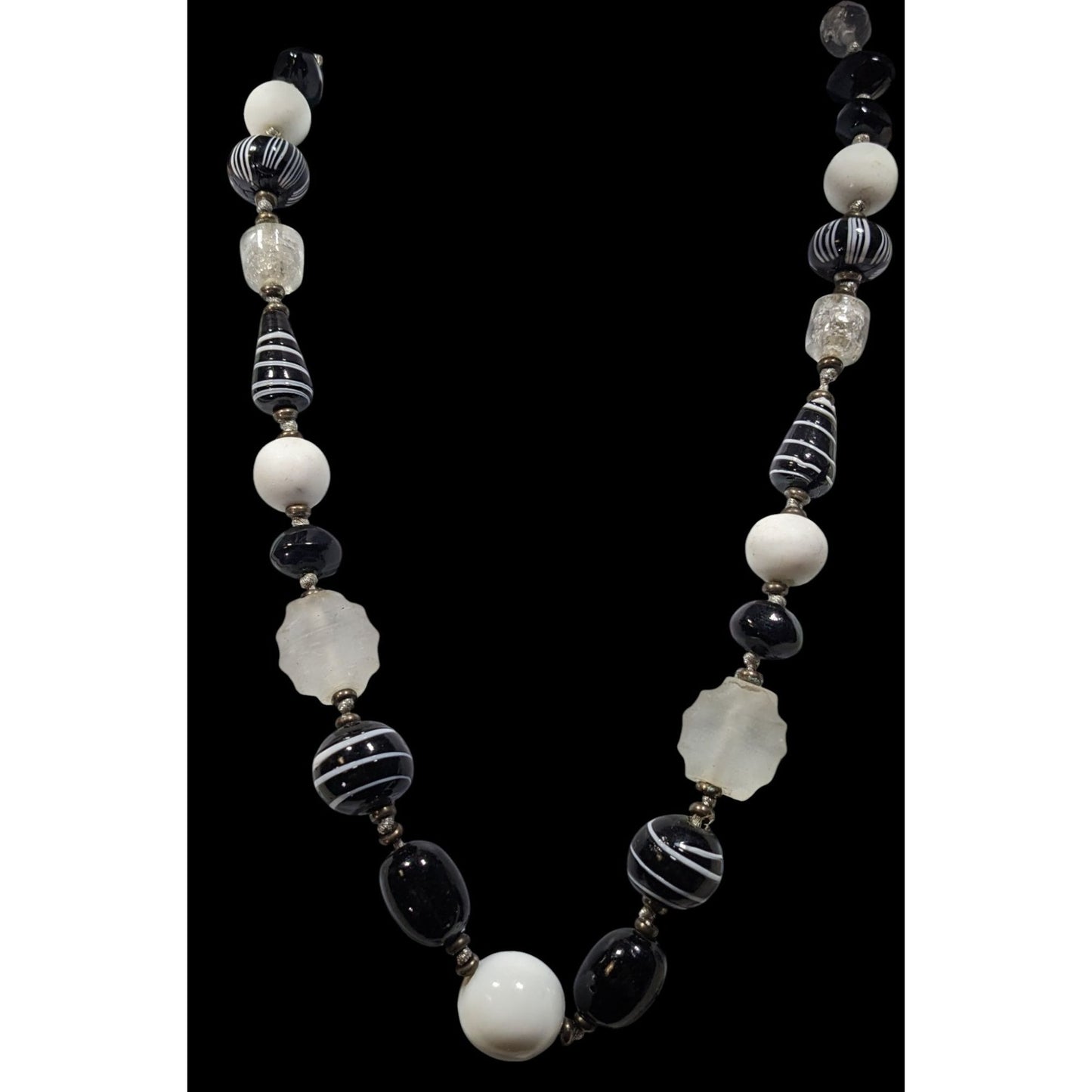 Handmade Chunky Black And White Glass Beaded Necklace