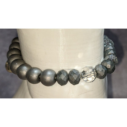 Boho Erimish Silver Tone Beaded Stretch Bracelet Minimalist Stackable Jewelry