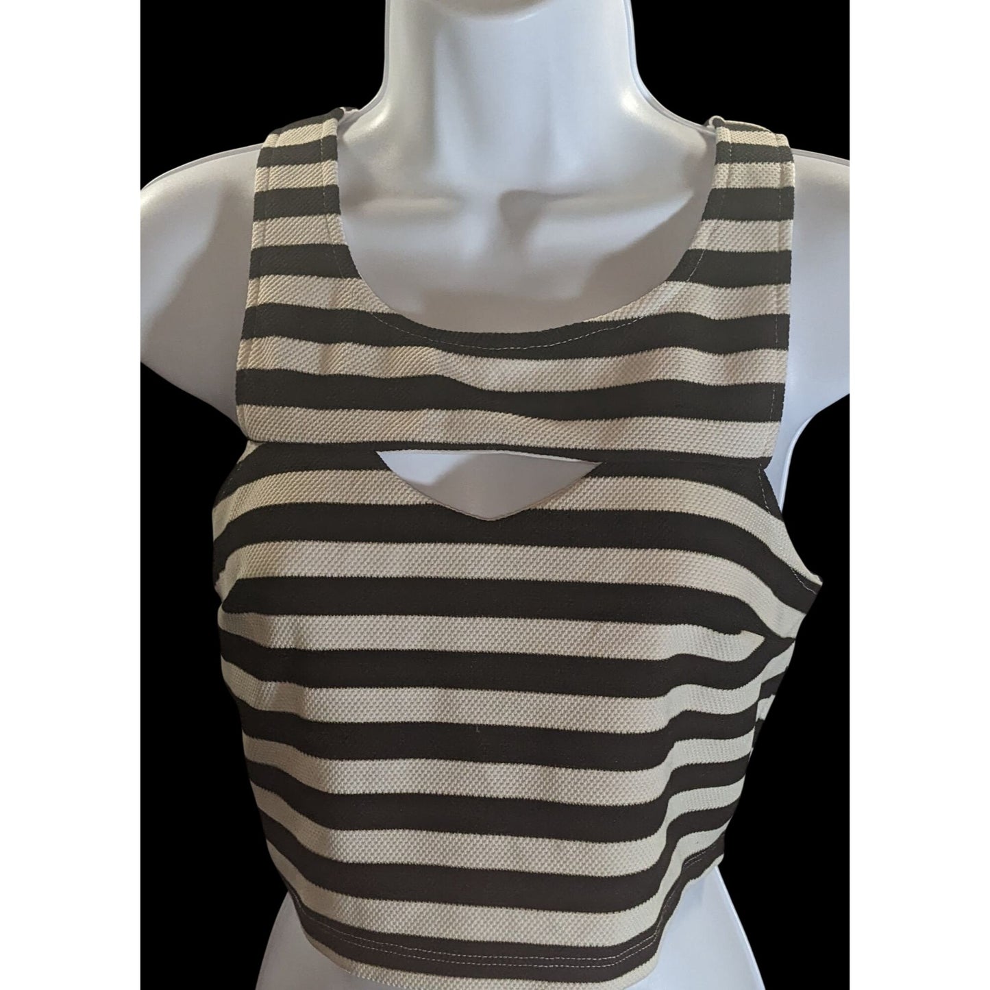 Poof Couture Striped Crop Top Black White Keyhole Alternative