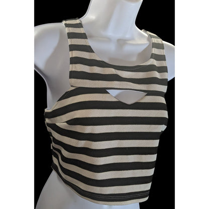 Poof Couture Striped Crop Top Black White Keyhole Alternative
