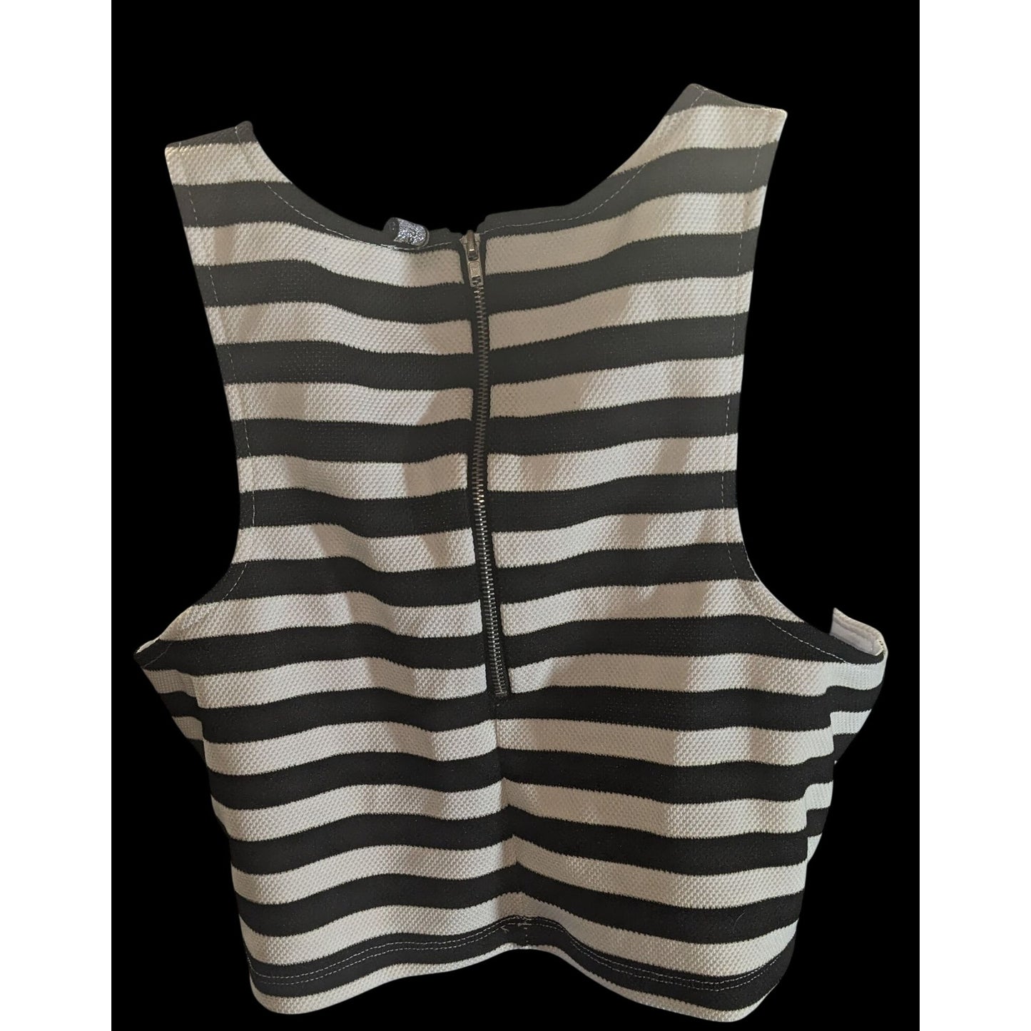 Poof Couture Striped Crop Top Black White Keyhole Alternative