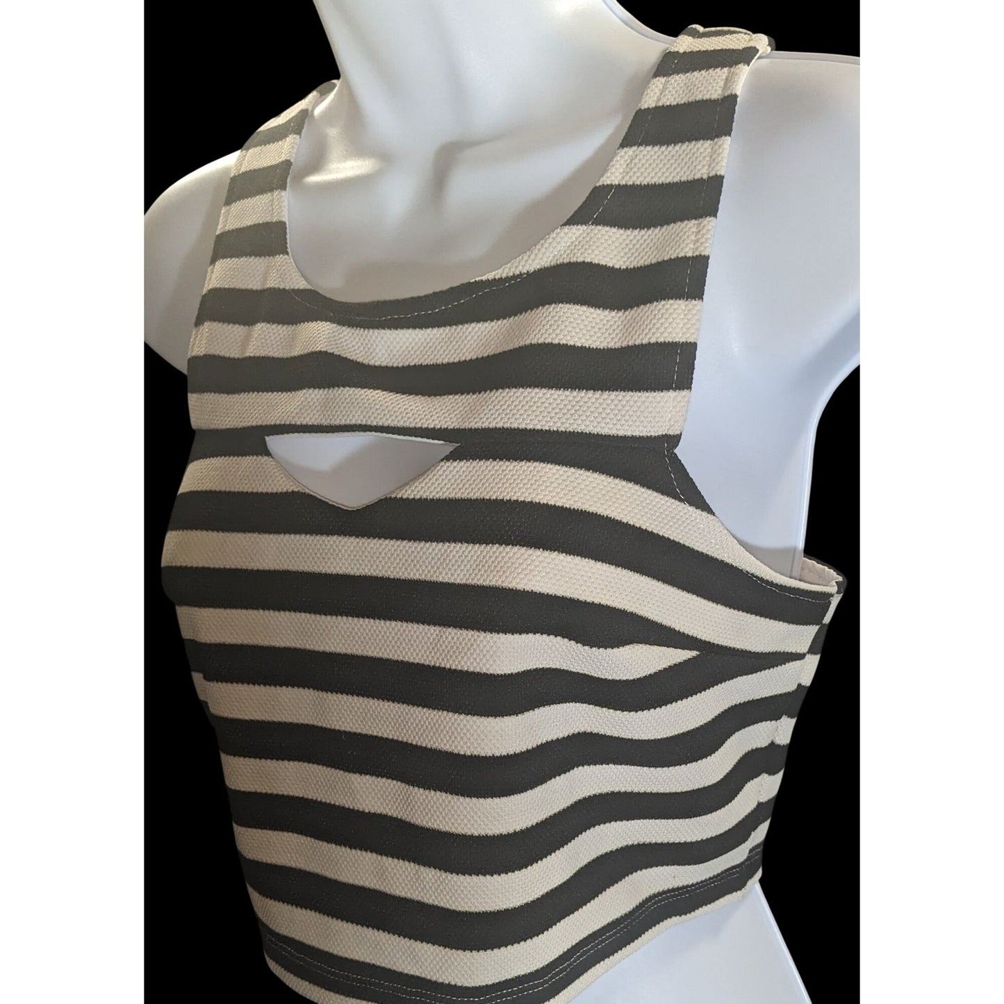 Poof Couture Striped Crop Top Black White Keyhole Alternative