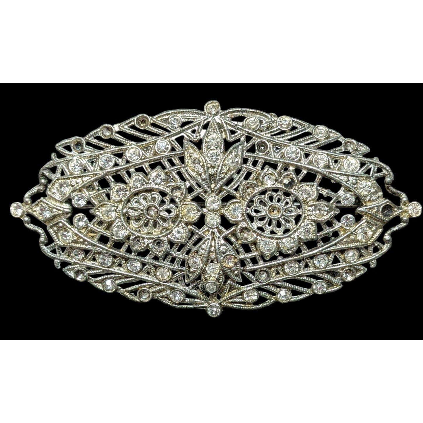 Vintage Glam Art Deco Large Silver Tone Brooch