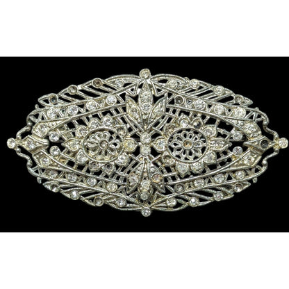 Vintage Glam Art Deco Large Silver Tone Brooch