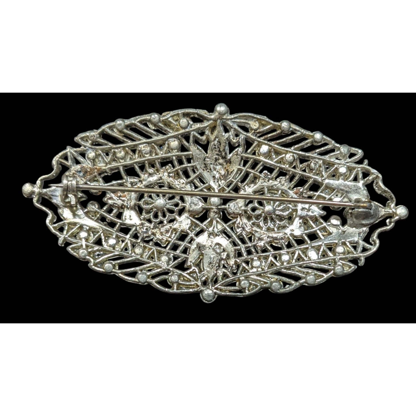 Vintage Glam Art Deco Large Silver Tone Brooch
