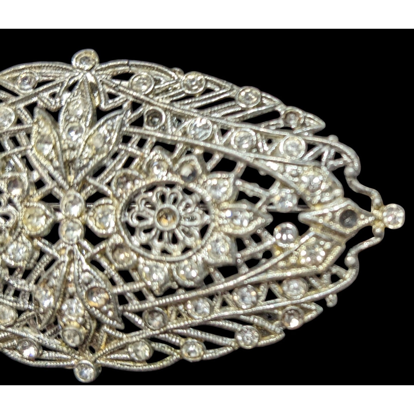 Vintage Glam Art Deco Large Silver Tone Brooch