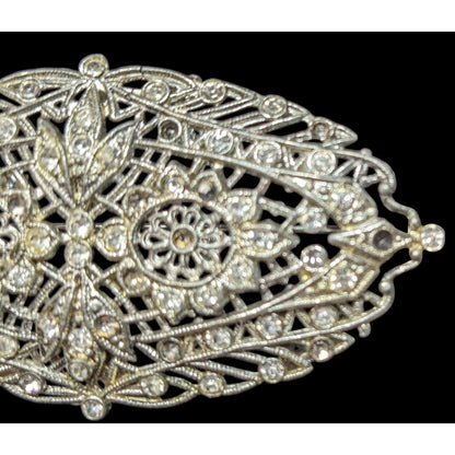 Vintage Glam Art Deco Large Silver Tone Brooch