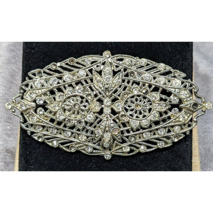 Vintage Glam Art Deco Large Silver Tone Brooch
