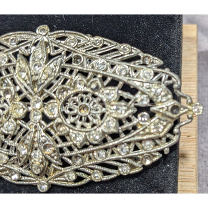 Vintage Glam Art Deco Large Silver Tone Brooch