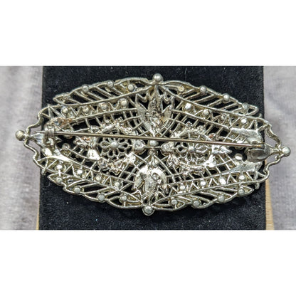 Vintage Glam Art Deco Large Silver Tone Brooch